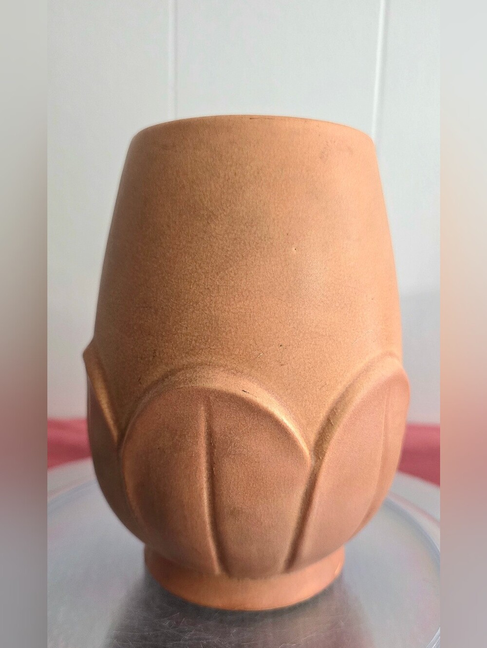 Weller Pottery Manhattan Line Orage Rose Glaze Incised Leaves 1930s